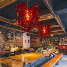 

Luxury Flower Chandeliers Red LED Hand Blown Glass Chandelier Light Fixture Morning Glory Light for Home Living Room Restaurant