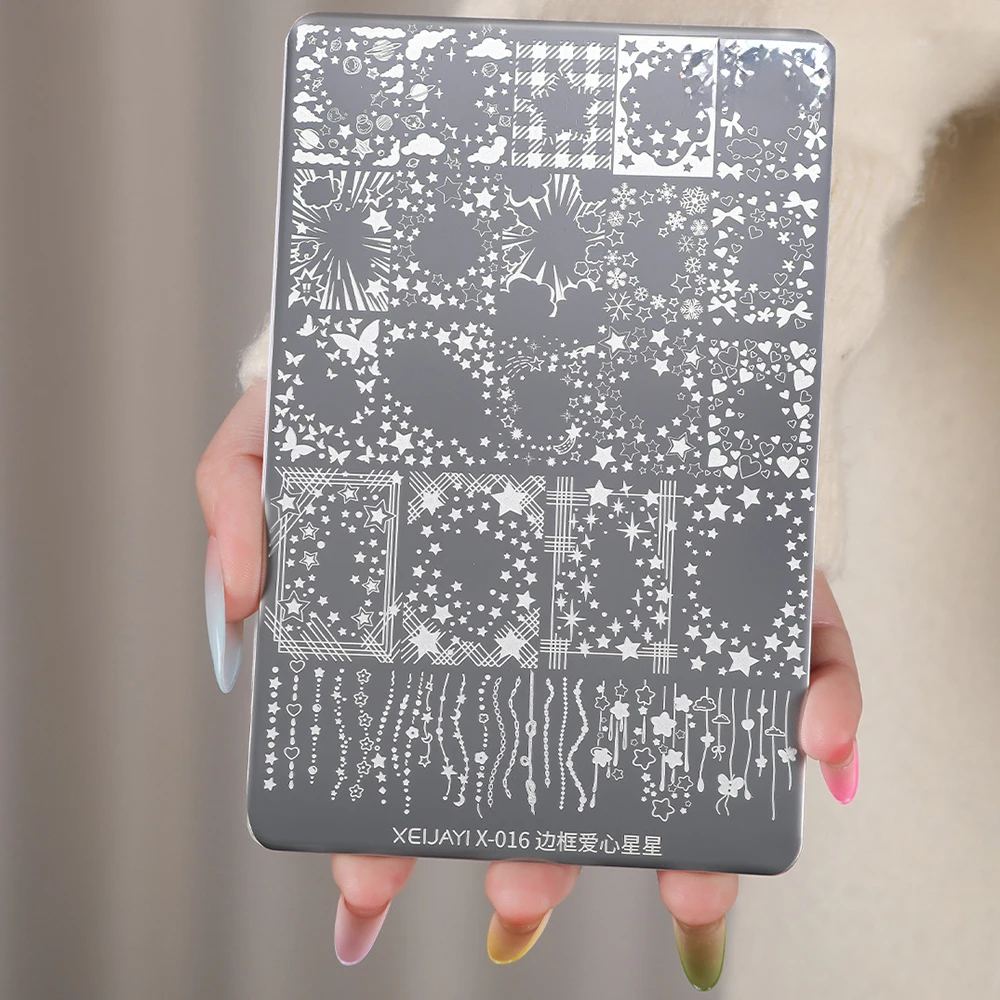 별 모양 패턴 태슬 프린트 네일 플레이트 반짝이는 별 네일 아트 스탬핑 플레이트 매니큐어 DIY 페인팅 도구