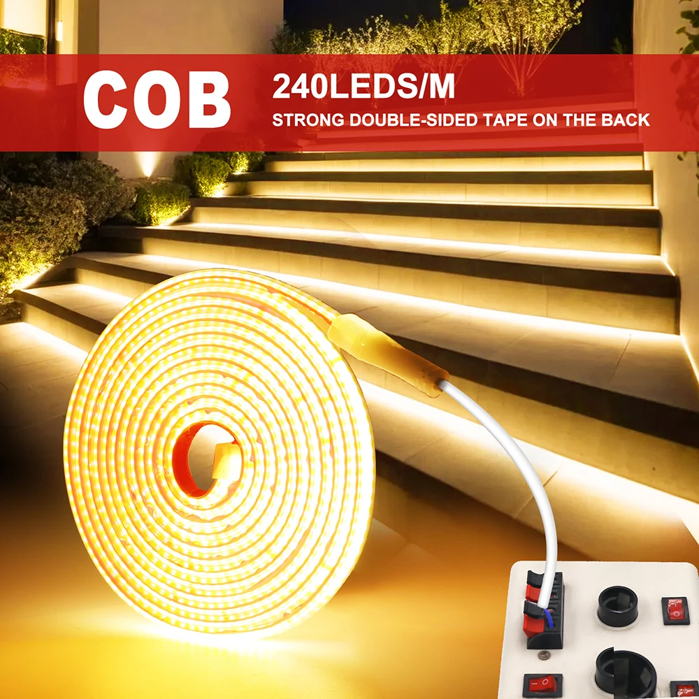 220V COB LED Strip Light 240LEDs/M IP67 Waterproof Driver Build In 10cm Can Be Cut Flexible Adhesive Tape RA90 Linear Lighting 2