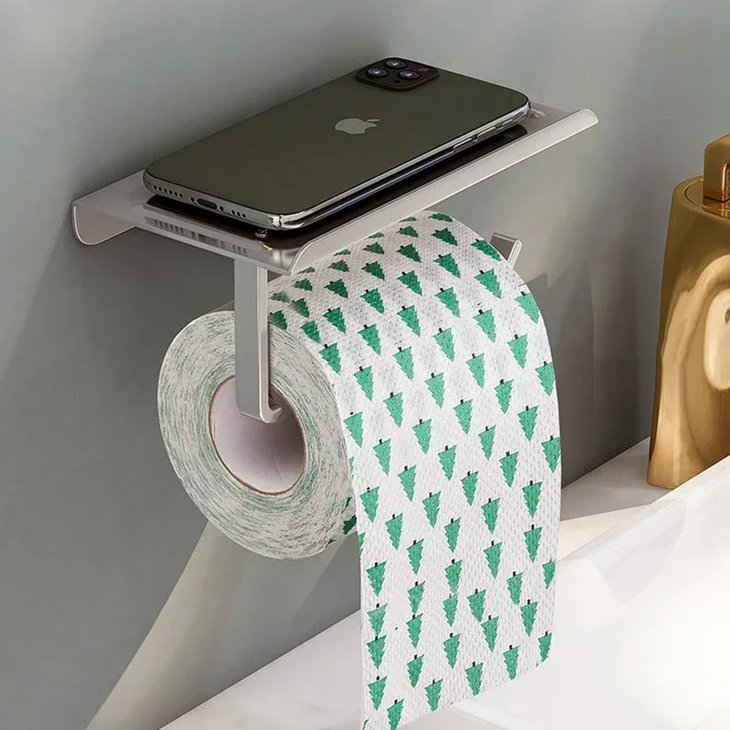 Aluminum Alloy Toilet Paper Holder Bathroom Wall Mount WC Paper Phone Holder Shelf Towel Roll shelf Accessories