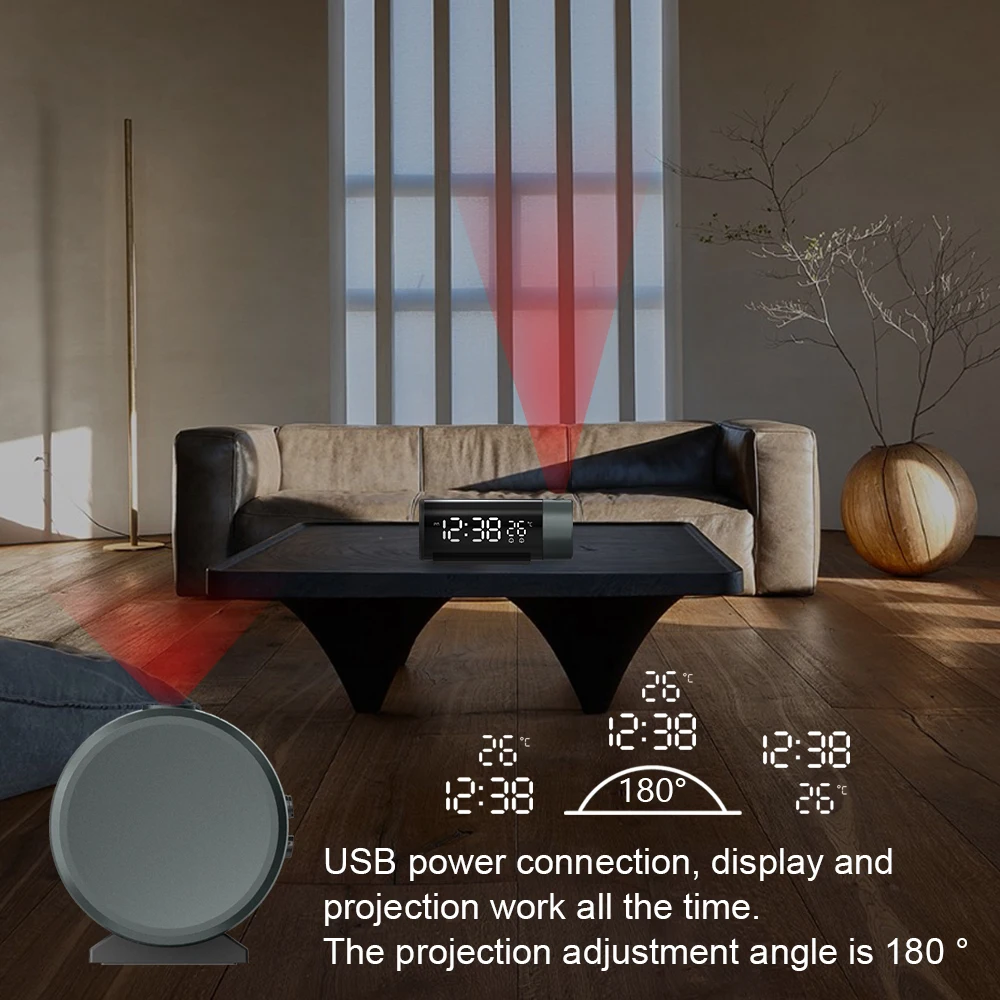 LED Digital Alarm Clock 180&deg; Rotation Electronic Table Projector Watch Time Projection Automatic Backlight lcd digital clock digital desk clock digital clock digital table clock