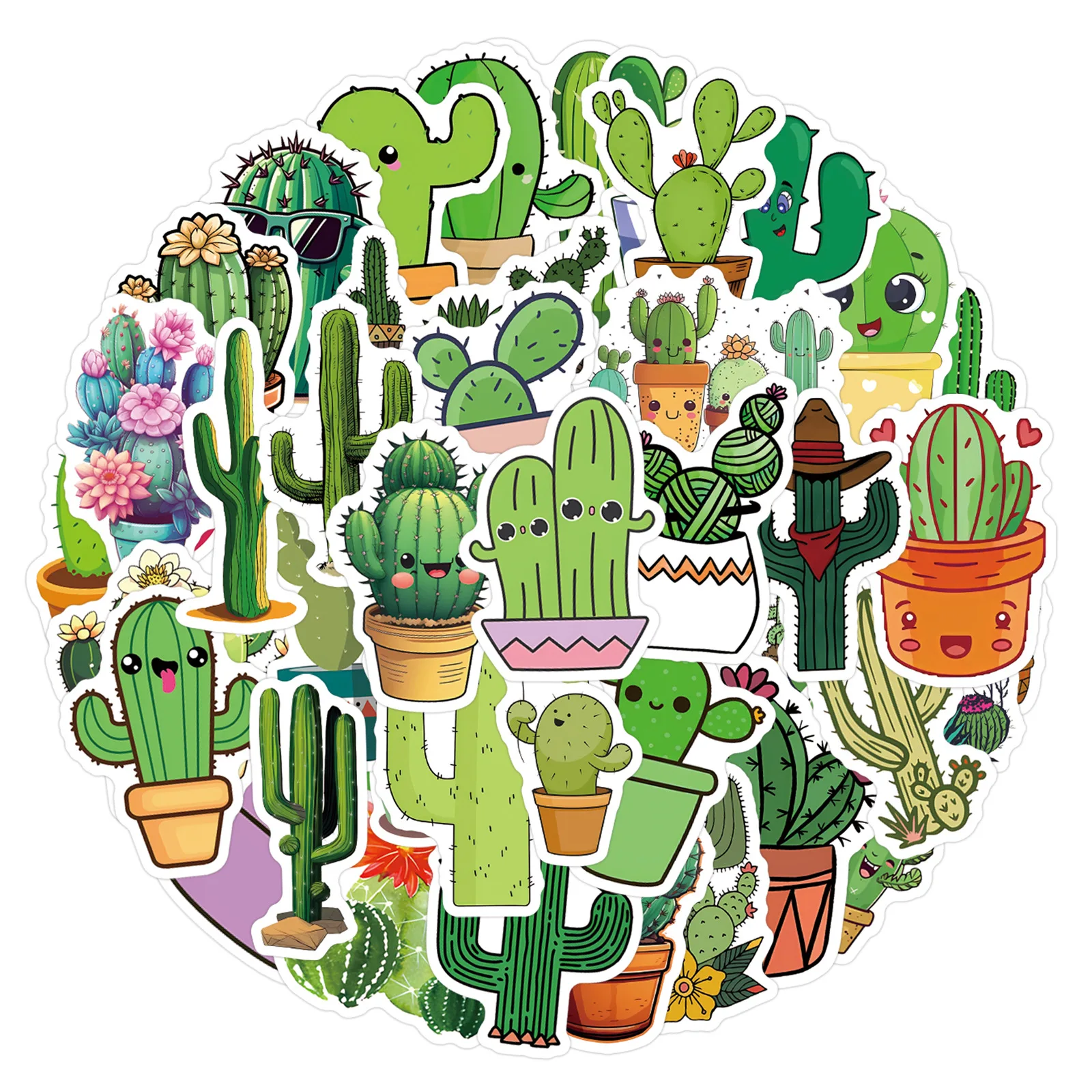 55PCS 귀여운 선인장 스티커 다육 식물 비닐 데칼 노트북 물병 전화 케이스 스크랩북 수하물 DIY 공예품