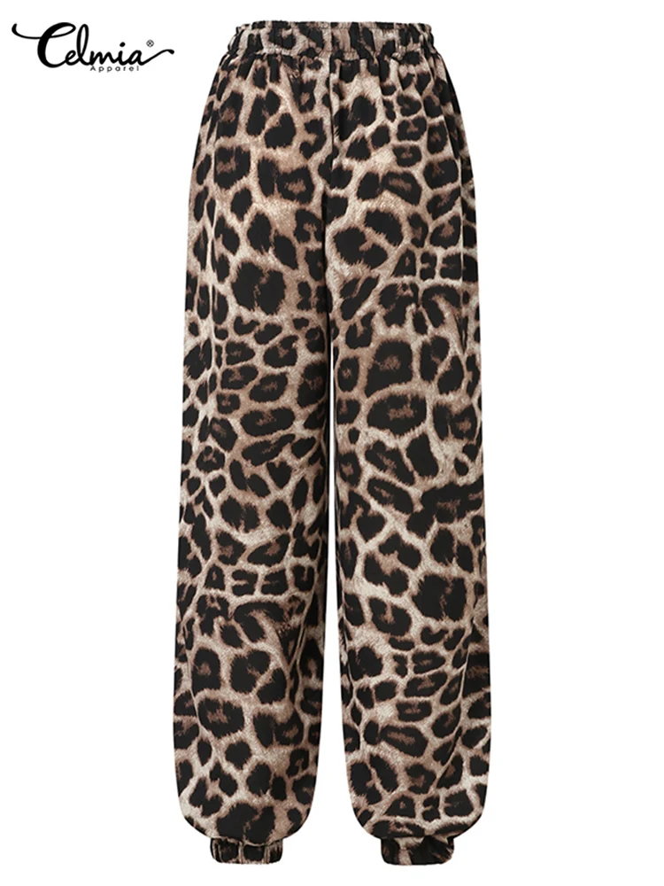 Celmia Women Casual Pantalones Streetwear Fashion Pants Loose Leopard Print Jogger Trousers Drawstring 2023 Summer Harem Pants
