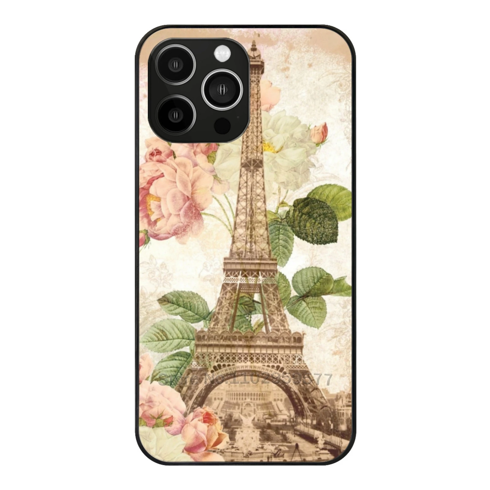 

Paris Pink Roses Vintage French Romantic Soft Glass Case For Iphone 15 14 13 12 11 Pro X Xs Xr 7 8 Max Mini Cover Paris French