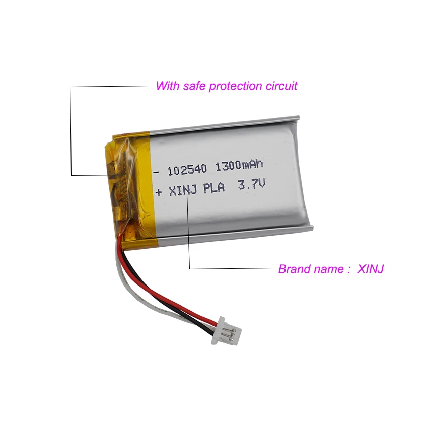 Li-polymer li Battermistor 102540 Fios Jst Plug 3pin para Gravador de Condução Gps Dashcam Satnav 3.7v 1300mah 4.81wh 1.0 mm - Image 6