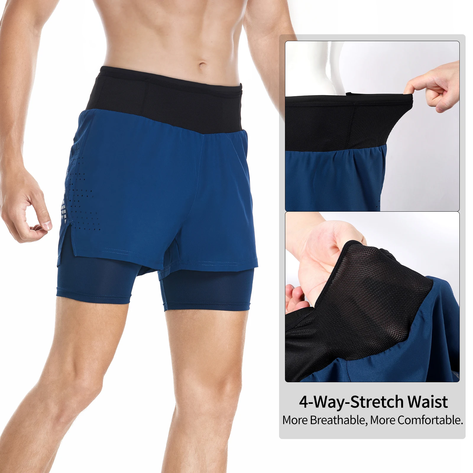 ARSUXEO Men's Trail Running Shorts Sportswear 2 in 1 Wrap-Around Pockets Gym Training Exercise Joging Athletic Shorts B233 2