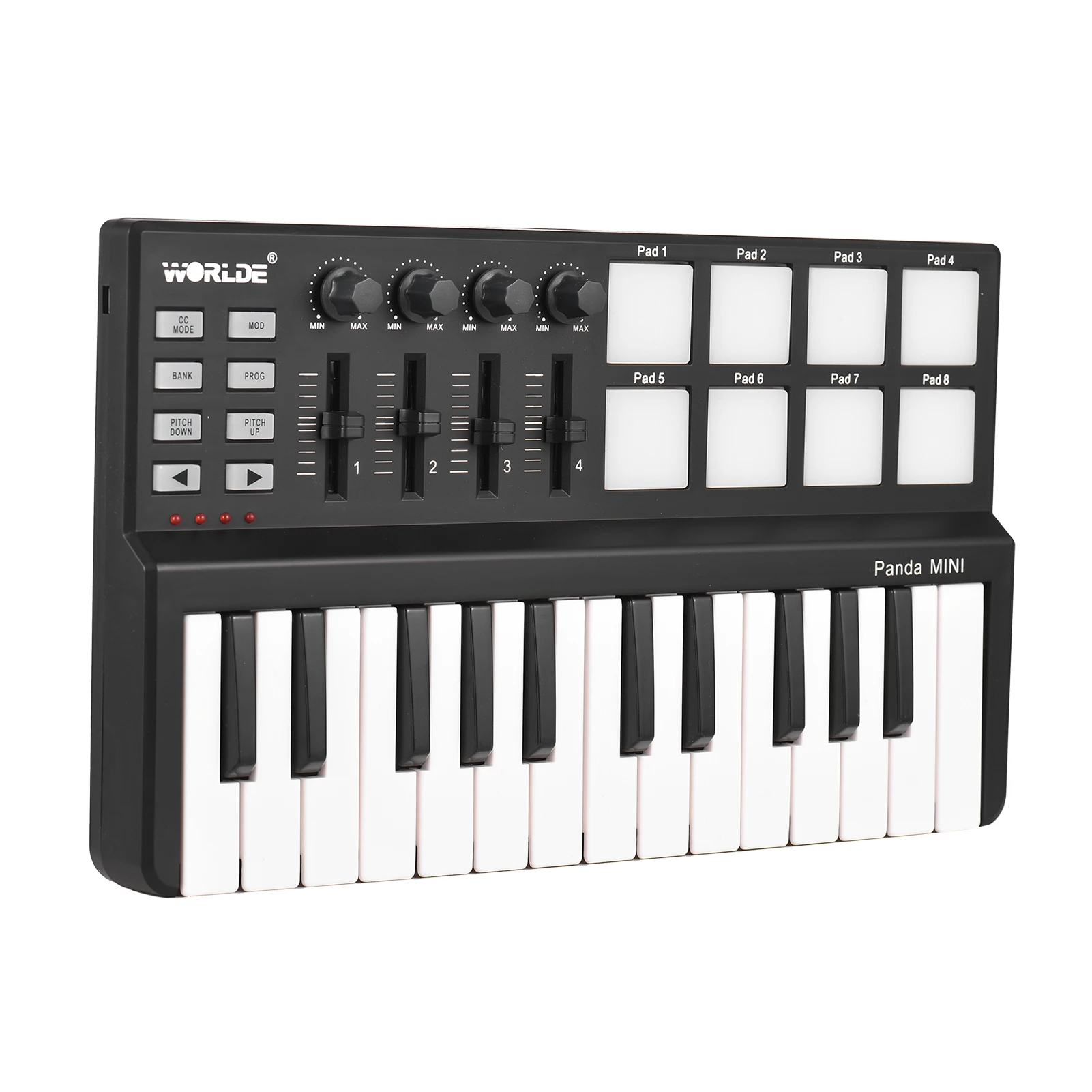 WORLDE Panda MIDI Controller Keyboard MINI 25-Key Ultra-Portable USB MIDI Keyboard Controllers Backlit Trigger Pads 9 Styles electronic musical instrument
