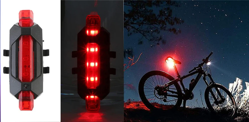 USB LED ไฟท้ายจักรยาน Mountain Bike คำเตือนความปลอดภัยด้านหน้าและด้านหลังกระพริบ Night Riding อุปกรณ์เสริม1PC