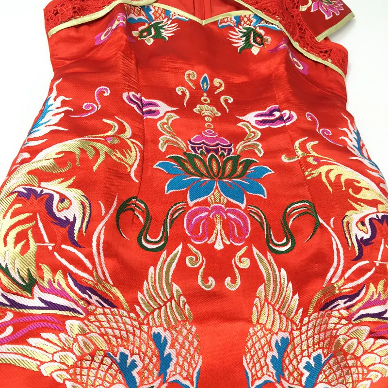 Cheongsam Wedding Dress Chinese Traditional Modern Lace 5XL female evening dress chinese dress