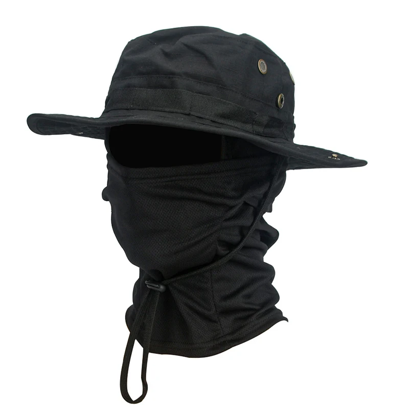 Camouflage Boonie Cap Face Mask Set Men Mountaineering Hunting Camping Balaclava Hat Suit Wide Brimmed Sports Fishing Hat