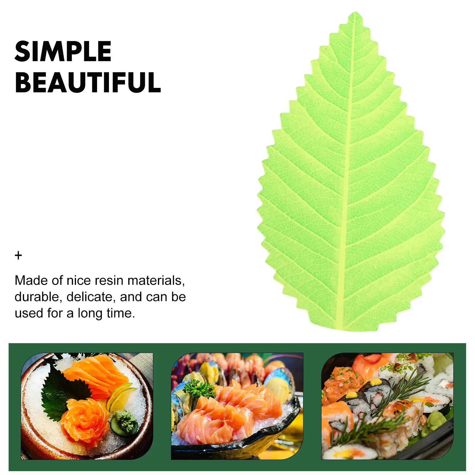 200Pcs 스시 장식 잎 수지 사시미 잔디 재사용 가능한 스시 접시 장식 일본 음식 매트 레스토랑 용품