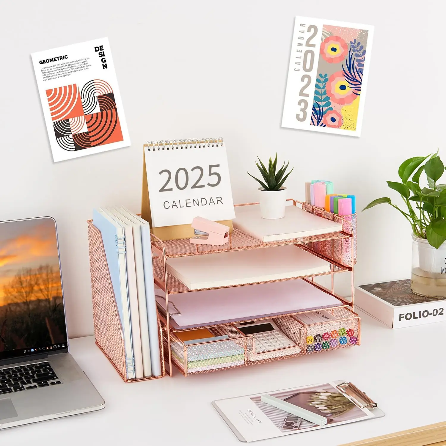 Organiseur De Bureau En Métal Mesh Avec Tiroir – 9 Compartiments, 22x11x10.5 Cm, Pour Stylos, Fournitures