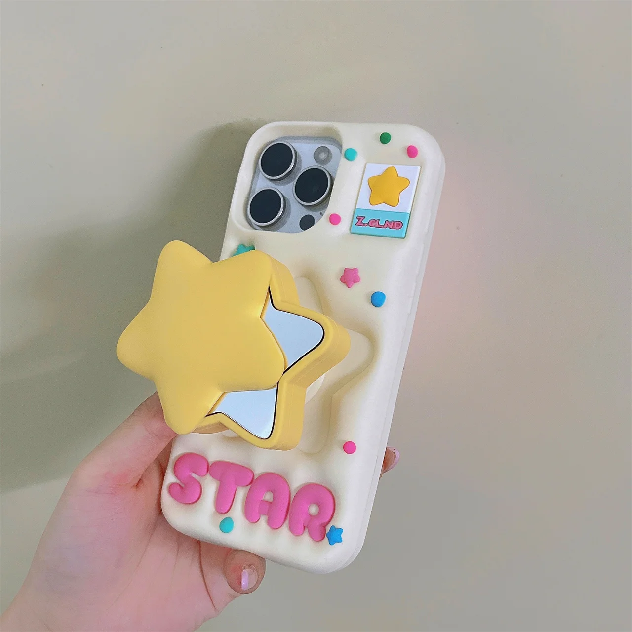 Cute Star Mirror Silicone Phone Case with Holder & Stand - Shockproof Cover