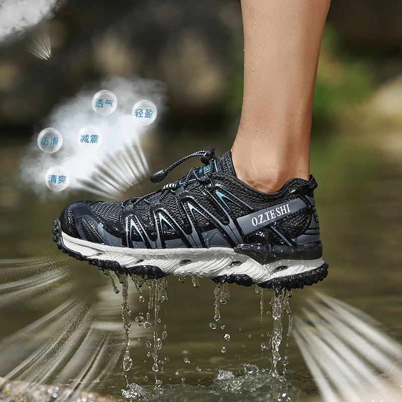 O.Z.TESHI Men Outdoor Trekking Wading Aqua Shoes Breathable Mesh Quick drying Fly Fishing Shoes