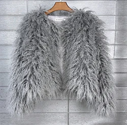 Colorful Pink Faux Fur Women's Coat - Shaggy Lamb Wool Winter Jacket - XS (GRAY)