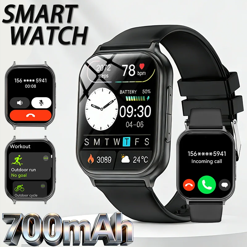 2026 New sports smartwatch 700mAh battery fitness tracker IP68 waterproof heart rate Bluetooth call smartwatch Men's and Women's 1
