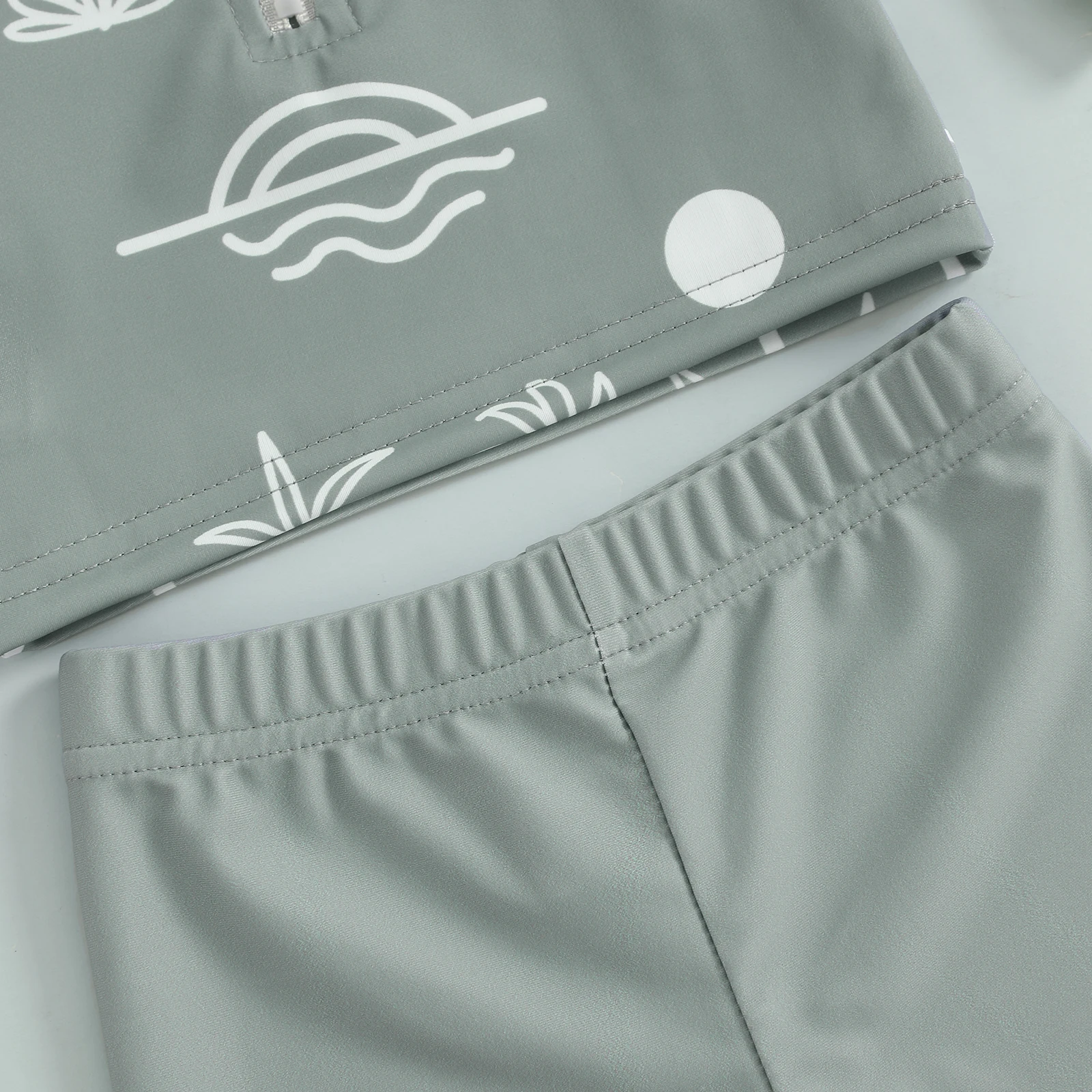 MISOWMNJOY Summer Children Boys Swimming Suit Fashion Rash Guard Swimsuit Tree Print Long Sleeve Zipper Tops with Shorts Hat Set