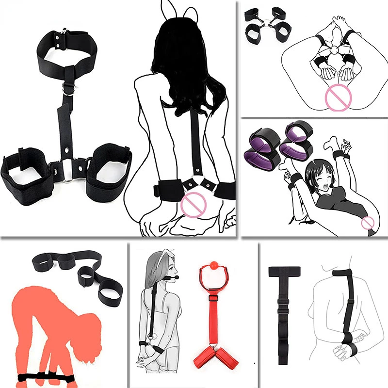 Nylon Erotic Bondage Sex Toys for Couple Handcuffs Collar Leg Cuffs