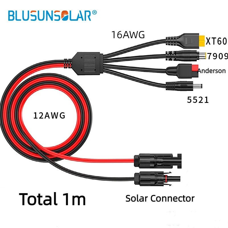 Cabo de Extensão do Conector Solar Divisor Compatível com Adaptador dc 7909 5521 Tomada de Alimentação Xt60 Fêmea 1m em 1