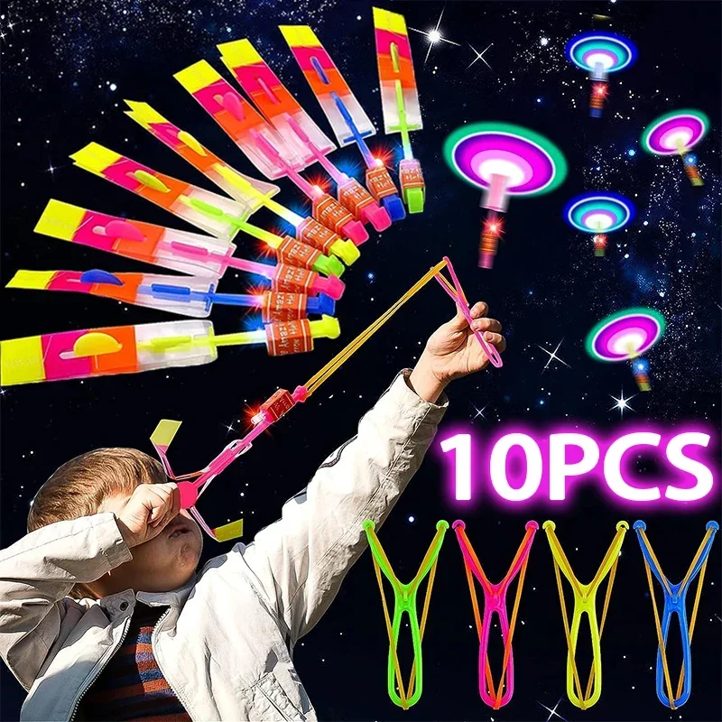 LED Luminous Slingshot Outdoor Flash Light Flying Arrows Flying Toys Helicopter Slingshots Catapult Kids Adults Toy Party Props children toys,flying toy