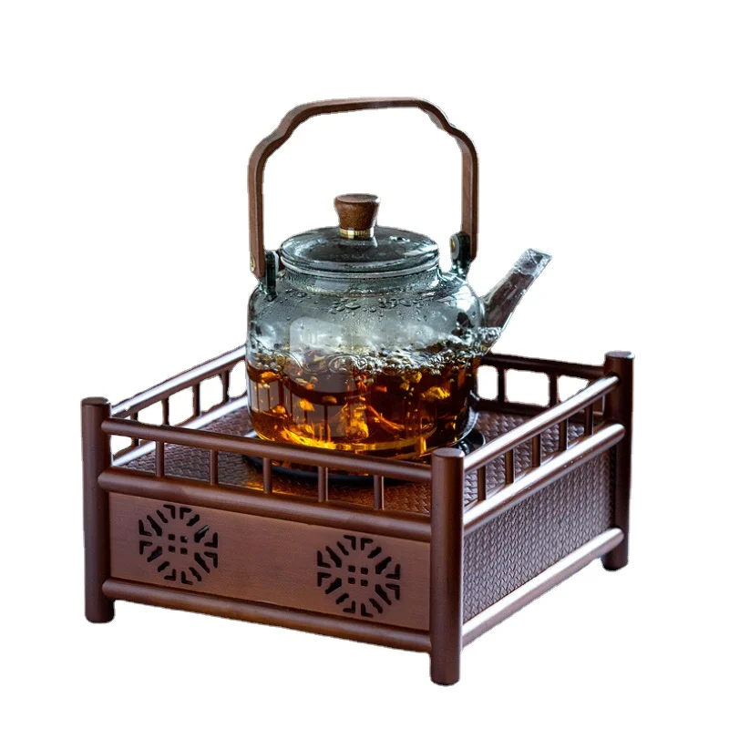 1000ml Natural Bamboo Retro Electric Tea Stove Maker Radiant-cooker Far Infrared Heating Glass Pot Waterproof One Set
