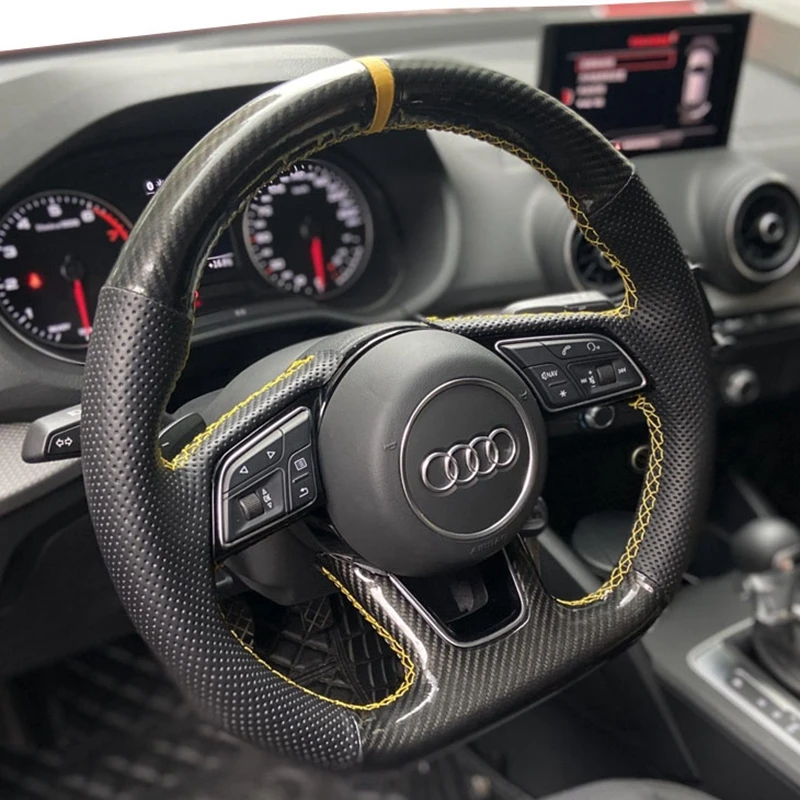 Coprivolante Per Auto Treccia In Pelle In Fibra Di Carbonio Per Audi A3 (8V) A4 (B9) Avant A5 (F5) A1 (8X) Sportback Q2 Accessori Per Auto