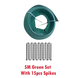 Flexible Garden Barrier Lawn Plastic Edging Kit with Anchoring Spikes (5M Green Set)