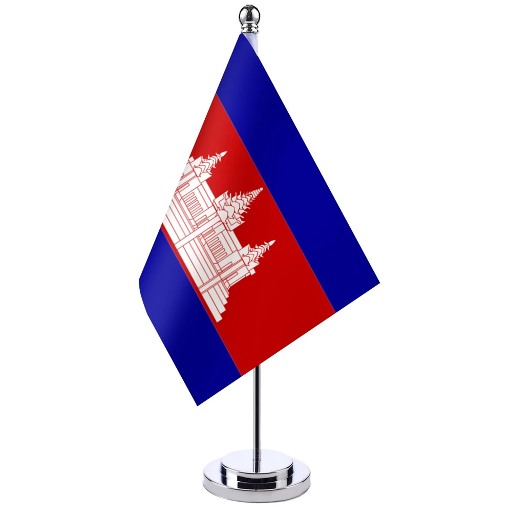 14x21cmOfficeDeskFlagOfCambodiaBannerBoardroomTableStandPole