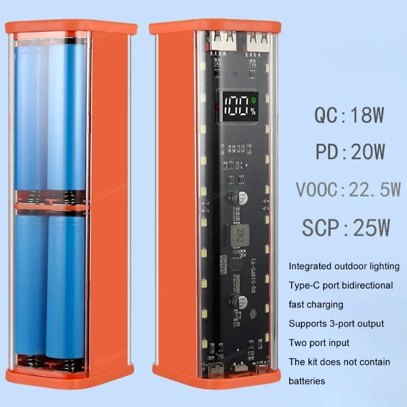 8*18650 Power Bank Case 22.5W Fast Charging LED USB C + Micro USB Port Battery Storage Box For iPhone Samsung