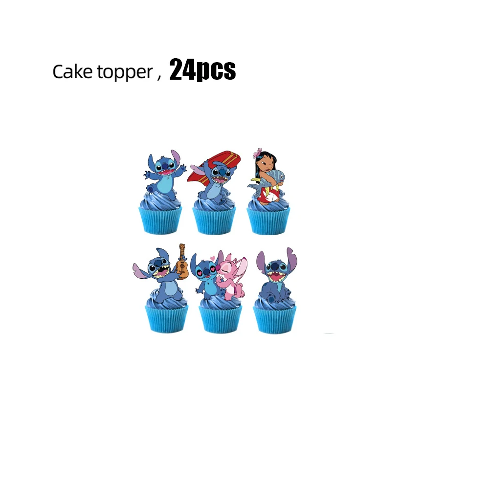 24pcs/lot Lilo Stitch Theme Happy Birthday Events Party Decorations Boys Kids Favors Cake Toppers Baby Shower Cupcake Picks 24pcs lot pikachuu theme happy baby shower decorations birthday events party kids boys favors cupcake cake toppers with sticks