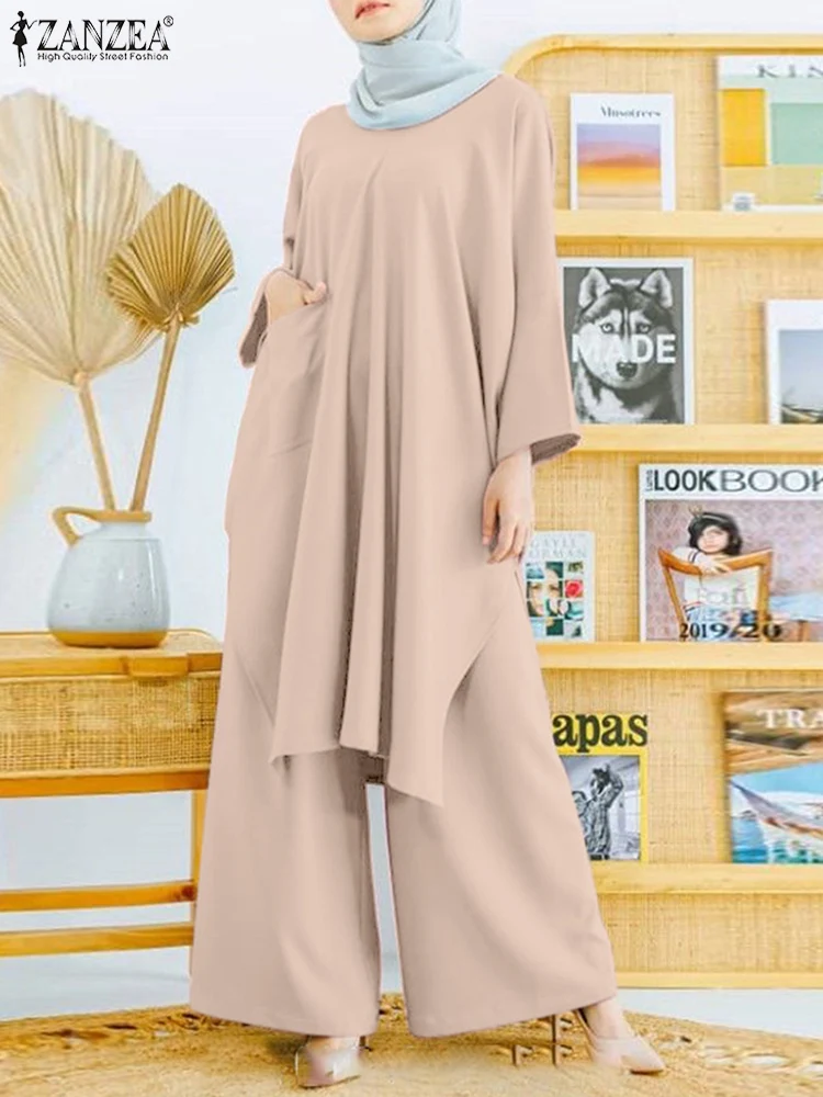 

ZANZEA изящная одежда, модные женские брюки с широкими штанинами, костюм с длинным рукавом, блузка, брюки, повседневные свободные подходящие комплекты