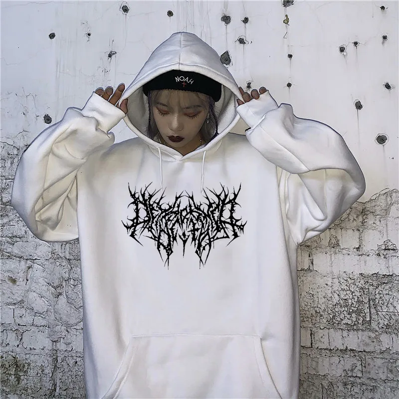 

welcome big discount Gothic oversized hoodie long sleeved Harajuku sweatshirt women's aesthetic hip-hop Retro Plus fleece blouse