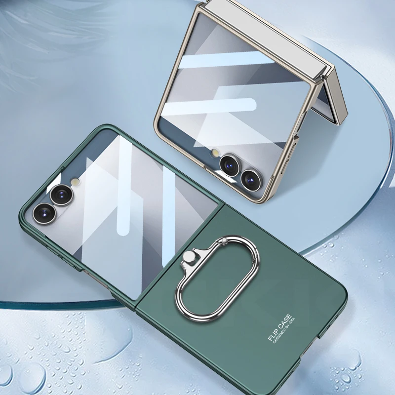 Ultra-thin Armor Ring Holder Case for Samsung Galaxy Z Flip 7 Back Screen Glass