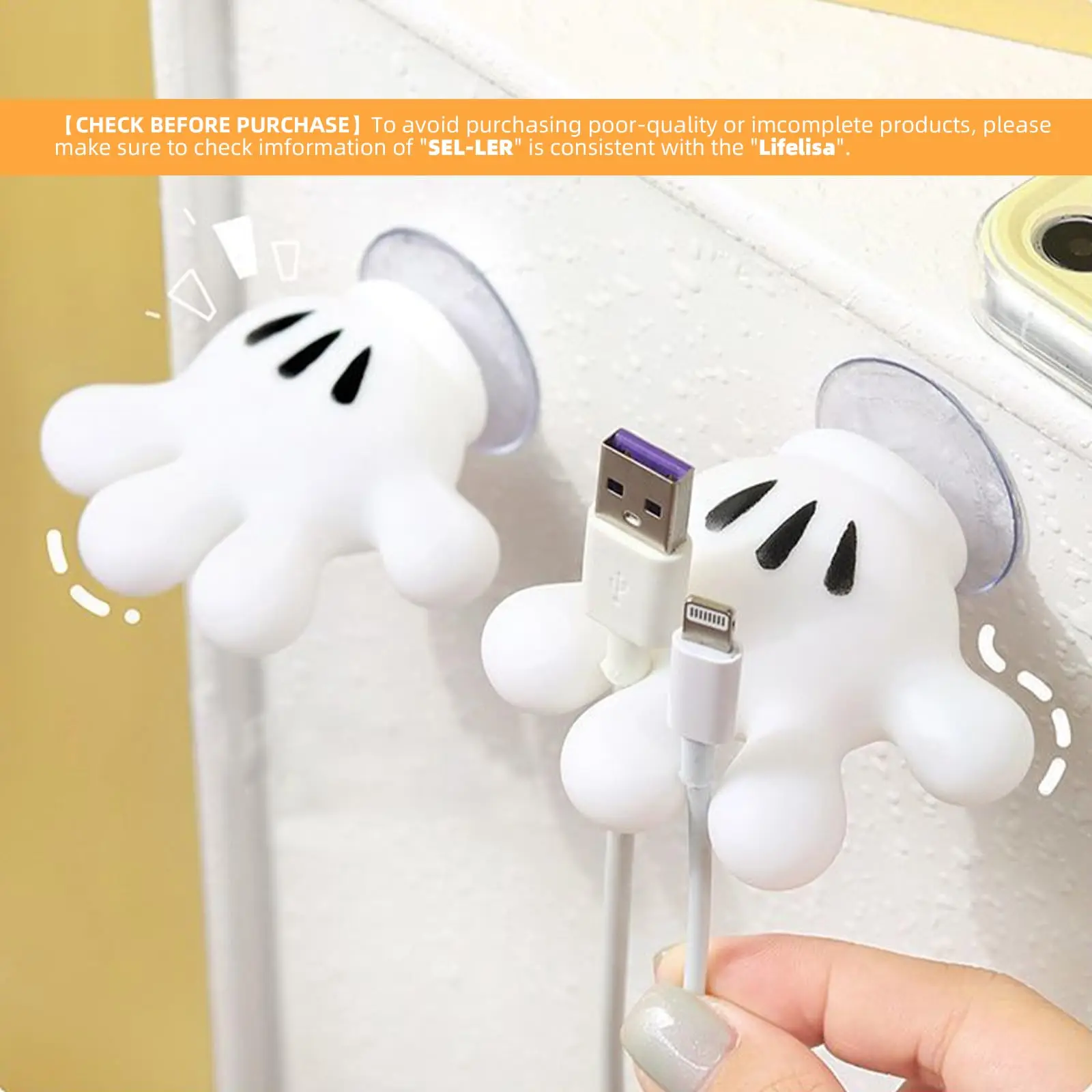 Adorable Palm Toothbrush Holder with Multifunctional Traceless Suction Hooks for Bathroom Towels and Data Cable Winding