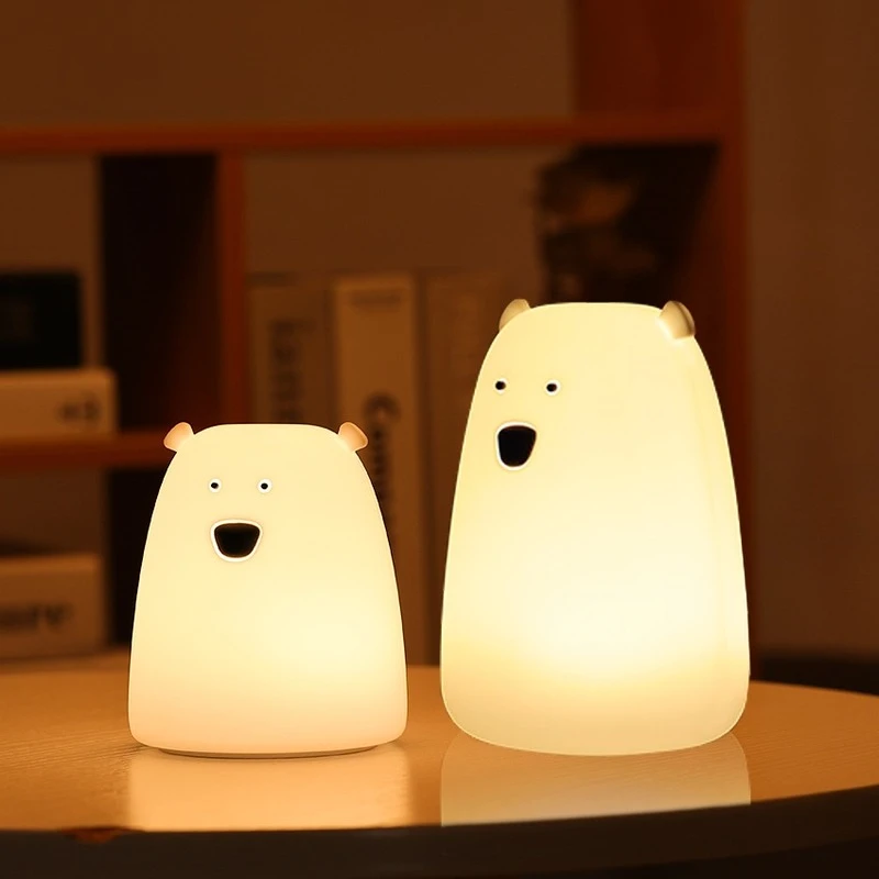 

2022 Cute Bear LED Night Light Decoracion Lampara De Noche Ddormitorio Baby Kids Bedside Lamp Silicone Touch Sensor Tap Control