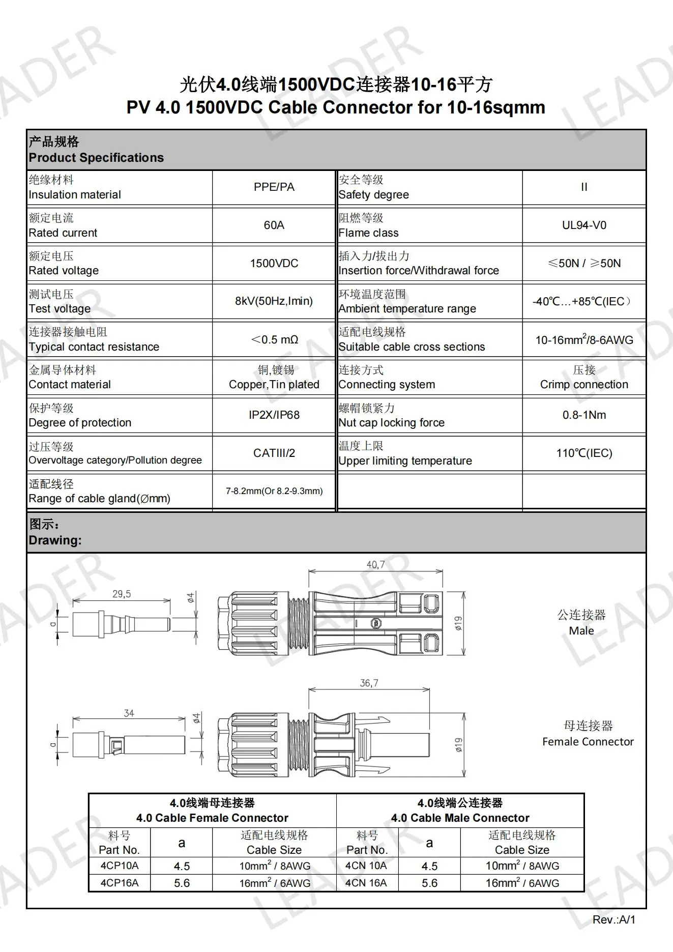Description Picture 3 of item1 Pair High Quality TUV Approved 1500V 30A Solar Connector for 10mm 8AWG PV Cable UV Resistant