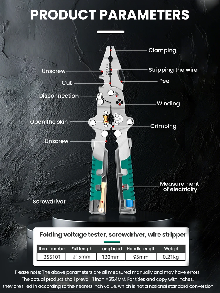 Foldalbe Wire Stripping Pliers Voltage Testing Cable Cutting Crimping Pliers Multifunctional Wire Stripper Electrician Pliers