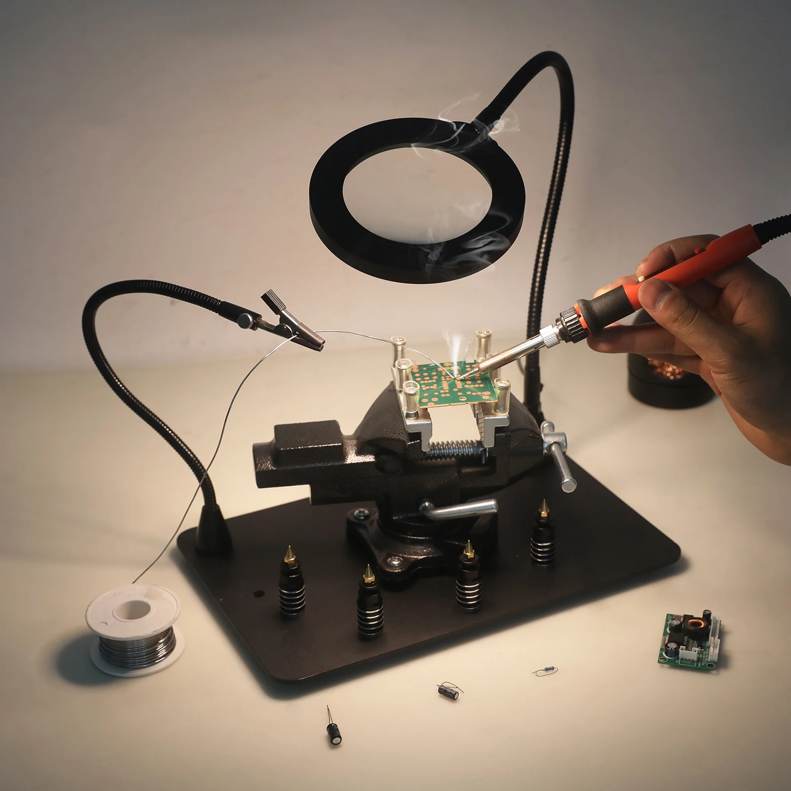 NEWACALOX Magnetic Base Universal PCB Board Holder Heavy Duty Welding Workbench with 5X LED Magnifying Lamp for Soldering