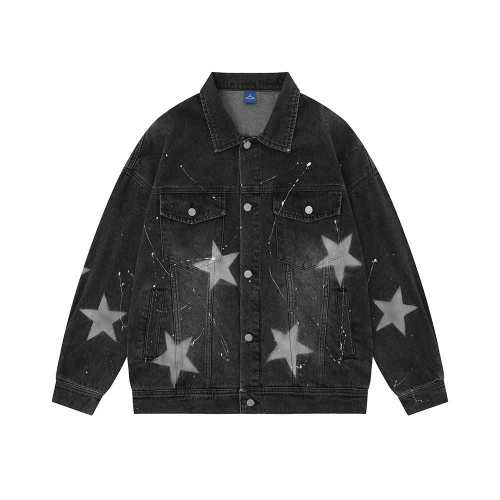 

Full Stars Painted Washed Chaquetas Hombre Baggy Jeans Jackets Unisex Jaqueta Masculina Y2K Autumn Outwear Denim Coat Oversize