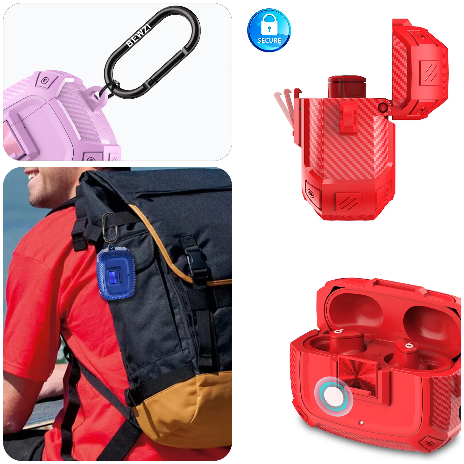 Carbon Fiber Pushbutton Protective Earbud Case Cover