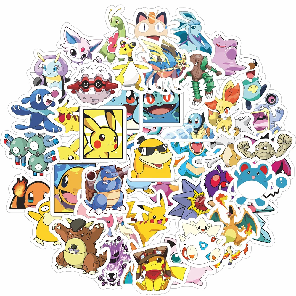 

10/30/50pcs Kawaii Pokemon Stickers Anime Pikachu Decals Graffiti Skateboard Bicycle Laptop Waterproof Kids Cool DIY Stiker Toys