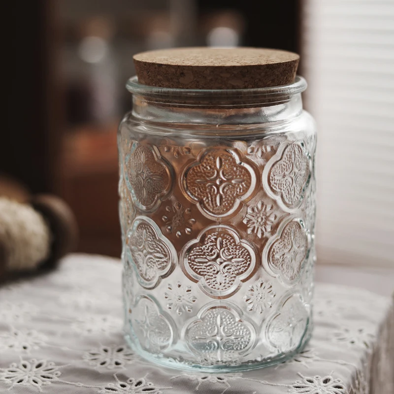 Retro Begonia Pattern Glass Sealed Jar Creative Food Grade Dried Fruit Snack Nut Storage Jar Kitchen Storage Supplies 3