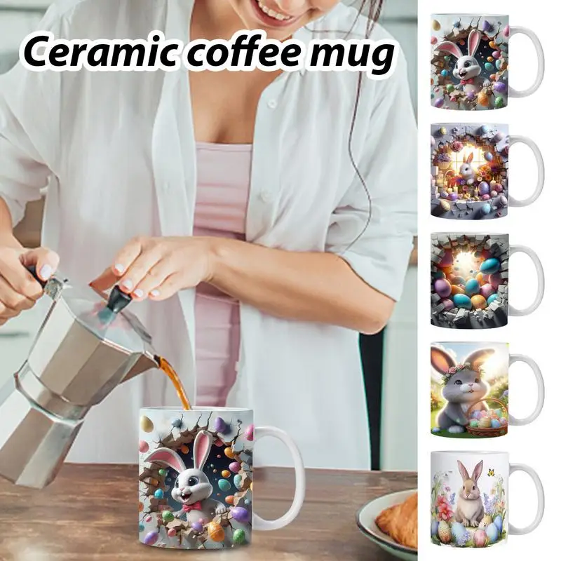 

Керамическая кофейная кружка с 3d-рисунком кролика, вместительная Пасхальная кофейная кружка в виде кролика, пасхальное украшение для стола, центральные части для дома и школы