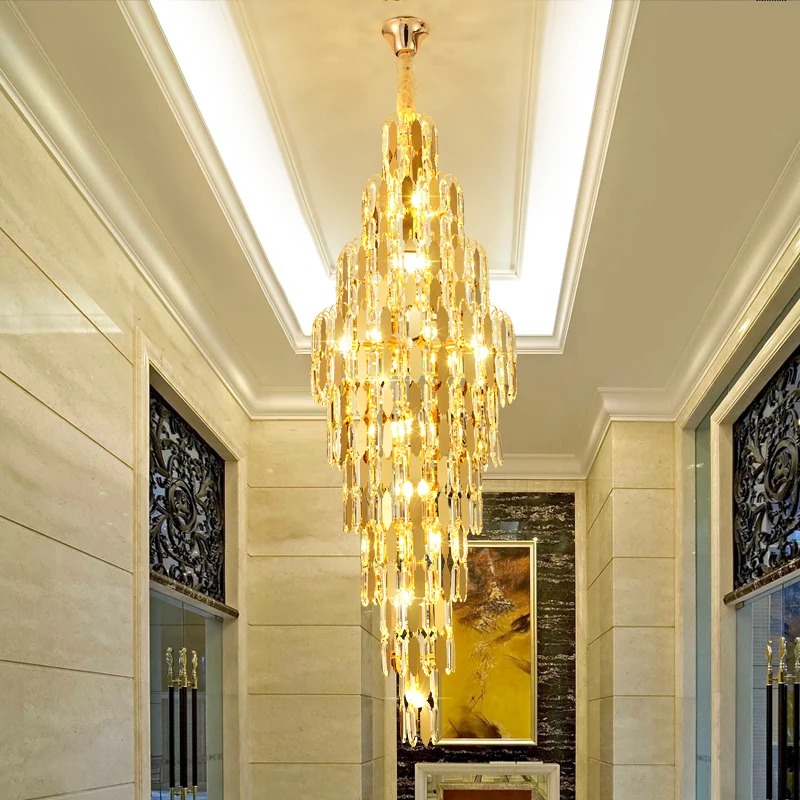 Modern Duplex Rotating Staircase Chandelier Building Stairwell Rotating Long Chandelier Atmospheric Villa Hall Crystal Light