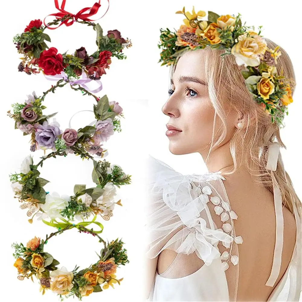 

Flower Crown for Women Girls Flower Headband Green Leaf Floral Headpiece Festival Wedding Hair Wreath Photo Props Headwear