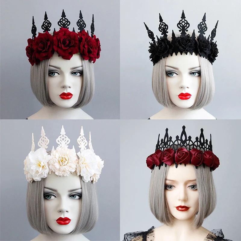 Gothic Blumen Stirnband Mit Roter Rose – Halloween Tiara & Hexen-Kopfbedeckung