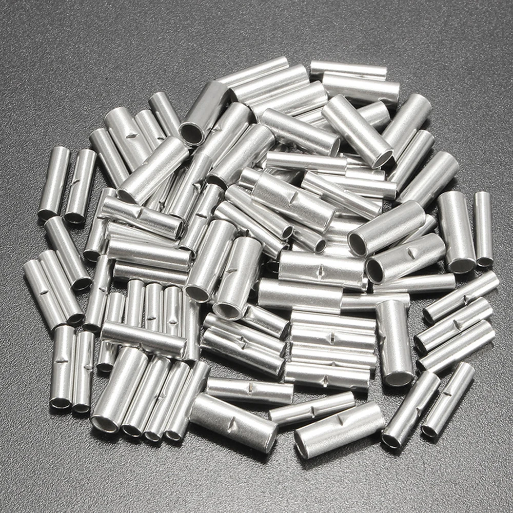 10/50 Non-Insulated Butt Wire Connector Ferrules Electrical Cable Terminal Copper Bare Tinned Crimp Terminal 0.2-35mm2 26-2AWG wire connectors