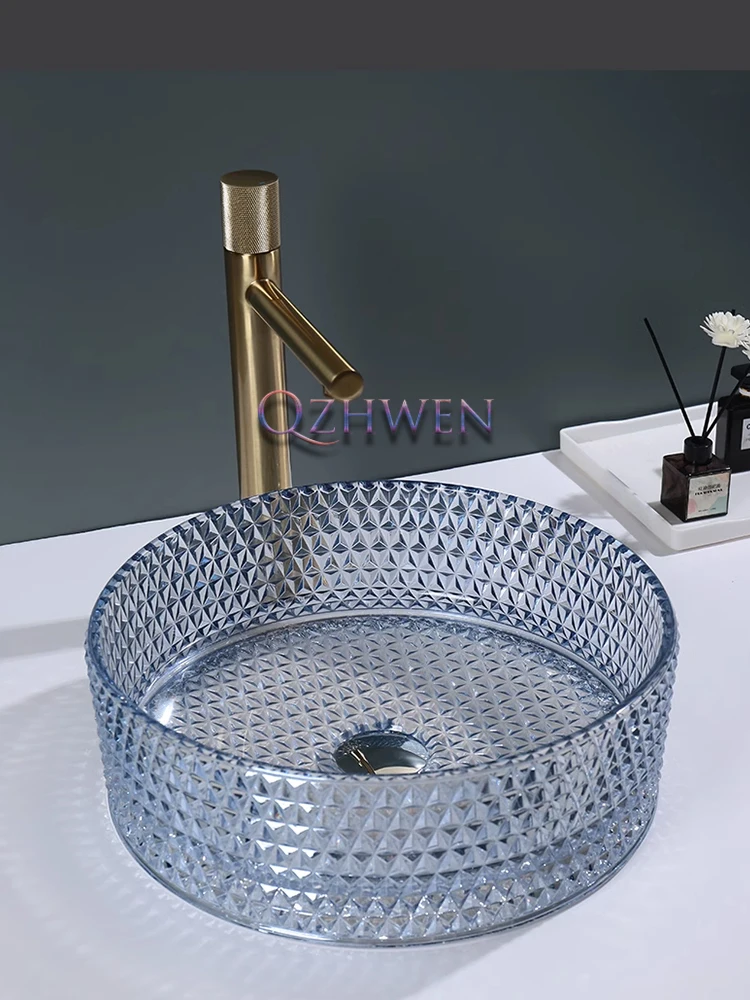 Bathroom Cabinet Glass Wash Basin 40/36CM Modern Luxury Countertop Sink Hotel Balcony Washbasin Round Bowl Basin with Faucet Set