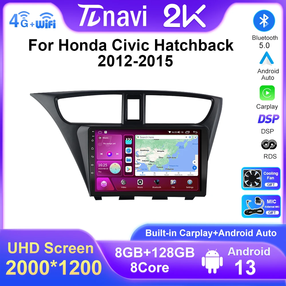 

Автомагнитола 2K на Android с экраном для Honda Civic Hatchback 2012-2015, автомобильный мультимедийный DVD-плеер с GPS, авторадио 2din для Carplay