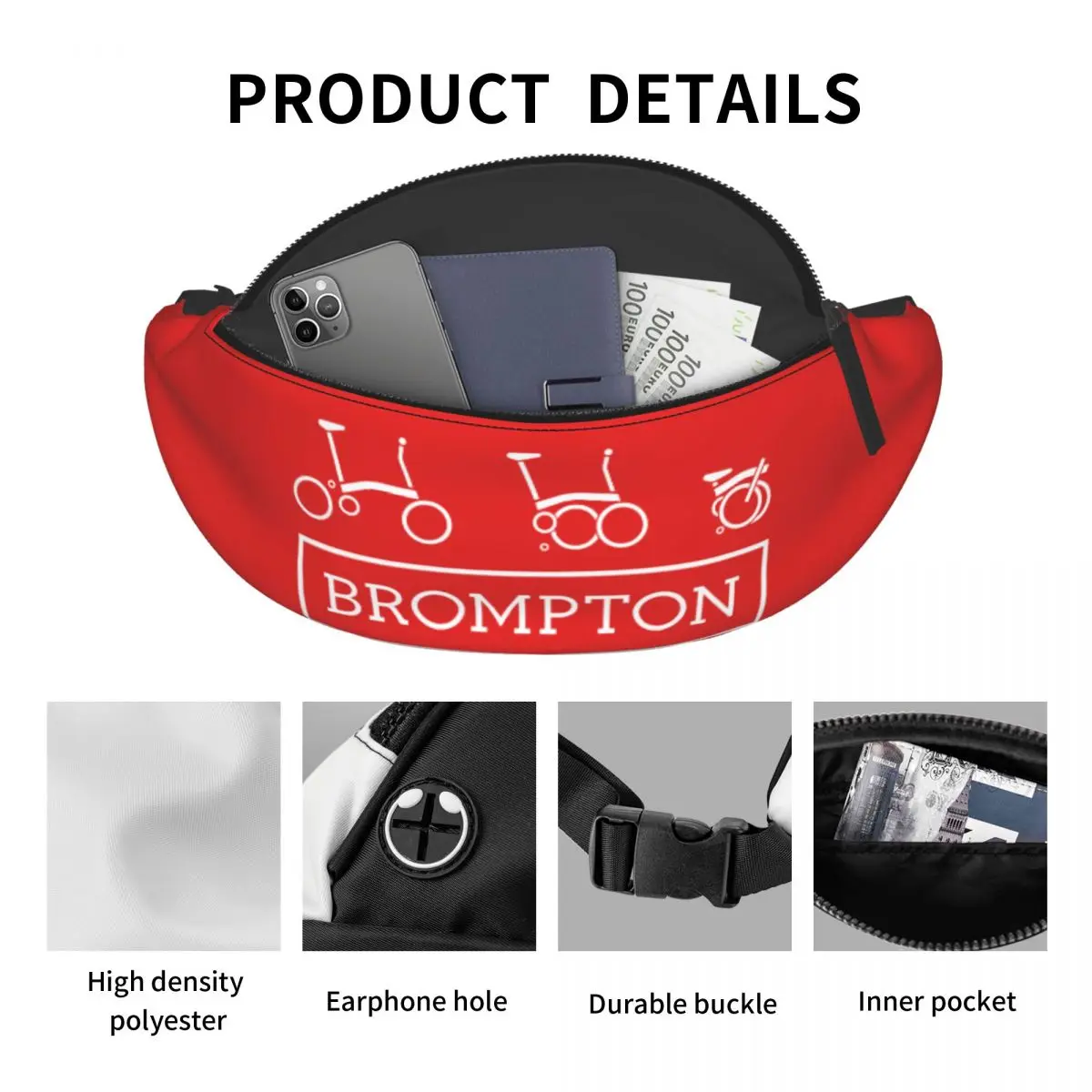 Bromptons Bike Fanny Pack Men Women Custom Crossbody Waist Bag for Travel Hiking Phone Money Pouch
